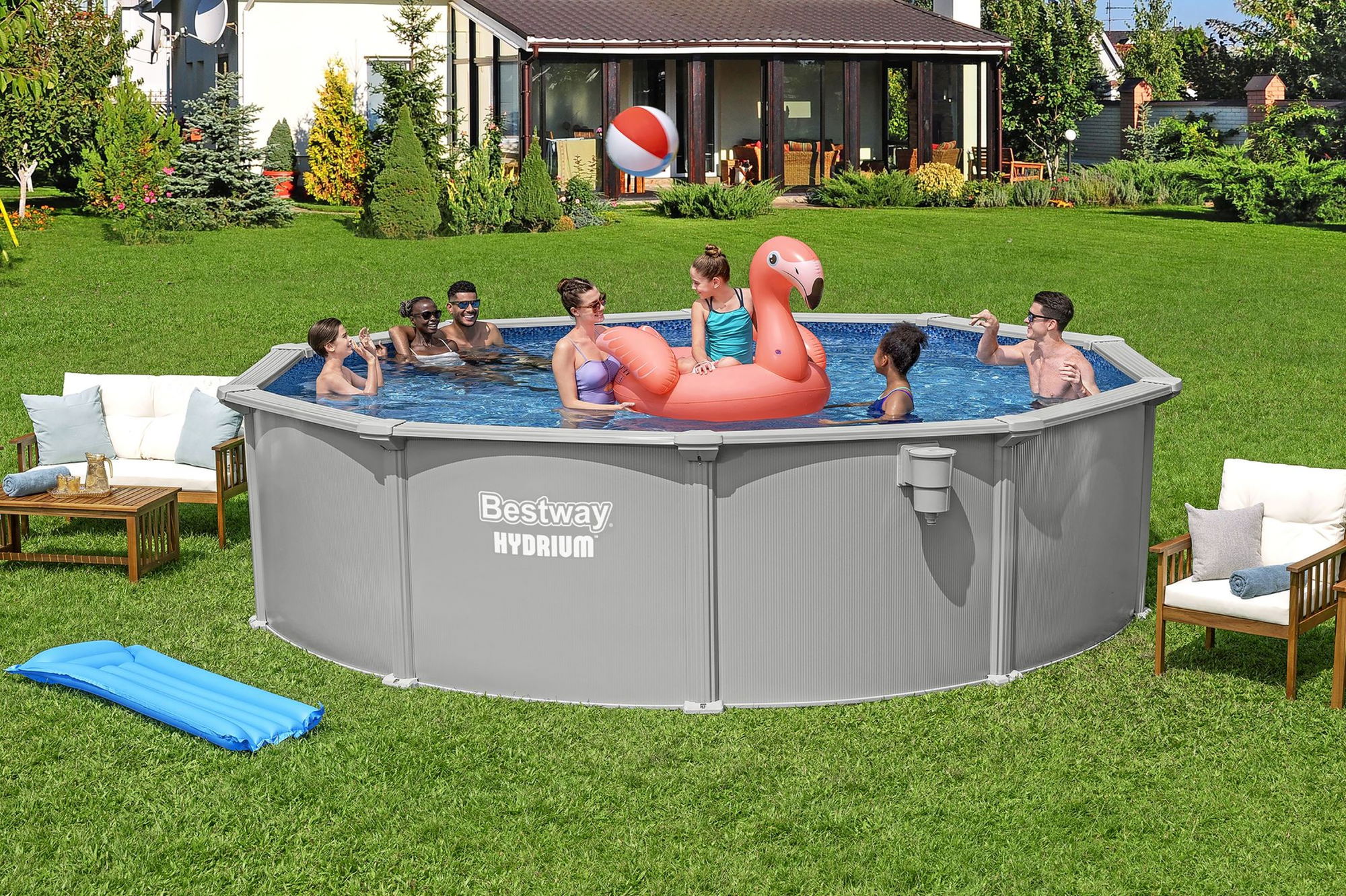 Bestway Hydrium Stahlwandpool Komplett-Set Ø 457 x 122 cm rund
