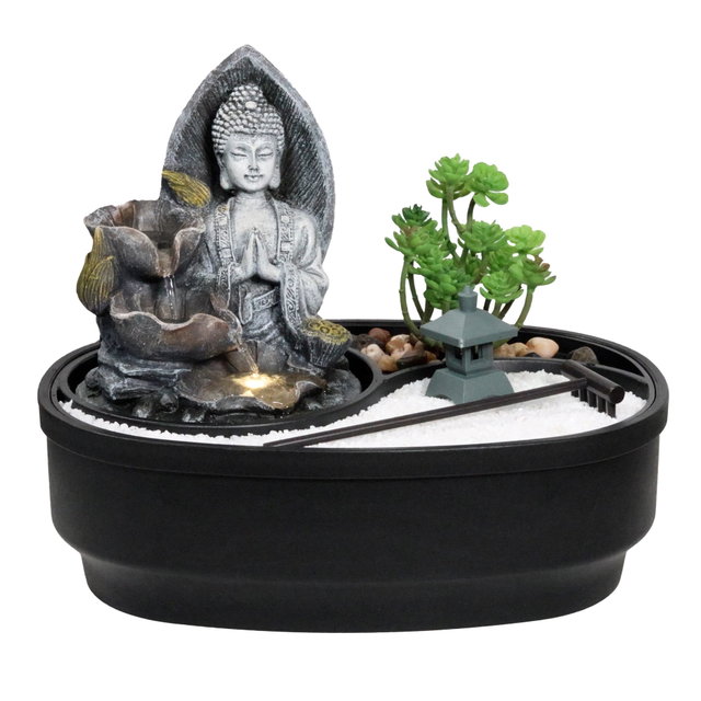 Zimmerbrunnen mit LED-Beleuchtung, Dekobrunnen Buddha Namaste für die Wohnung Zimmerbrunnen mit LED-Beleuchtung, Dekobrunnen Buddha Namaste für die Wohnung
