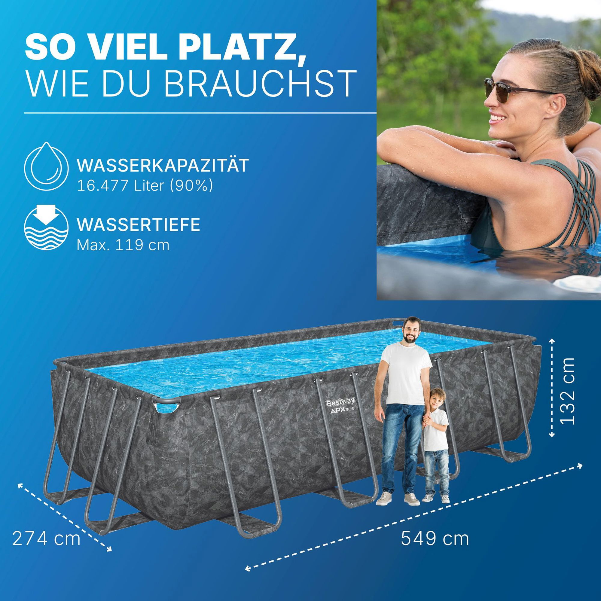 Bestway APX365 winterfestes Frame Pool Komplett-Set 549 x 274 x 132 cm