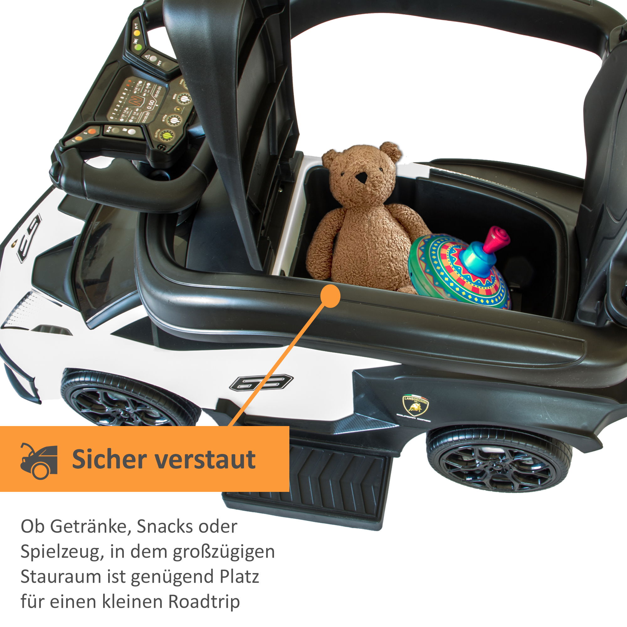 Rutschauto in weiß, Kinderfahrzeug mit Sicherheitsbügel, Rutscher Auto mit Schiebestange ab 1 Jahr PT008_W