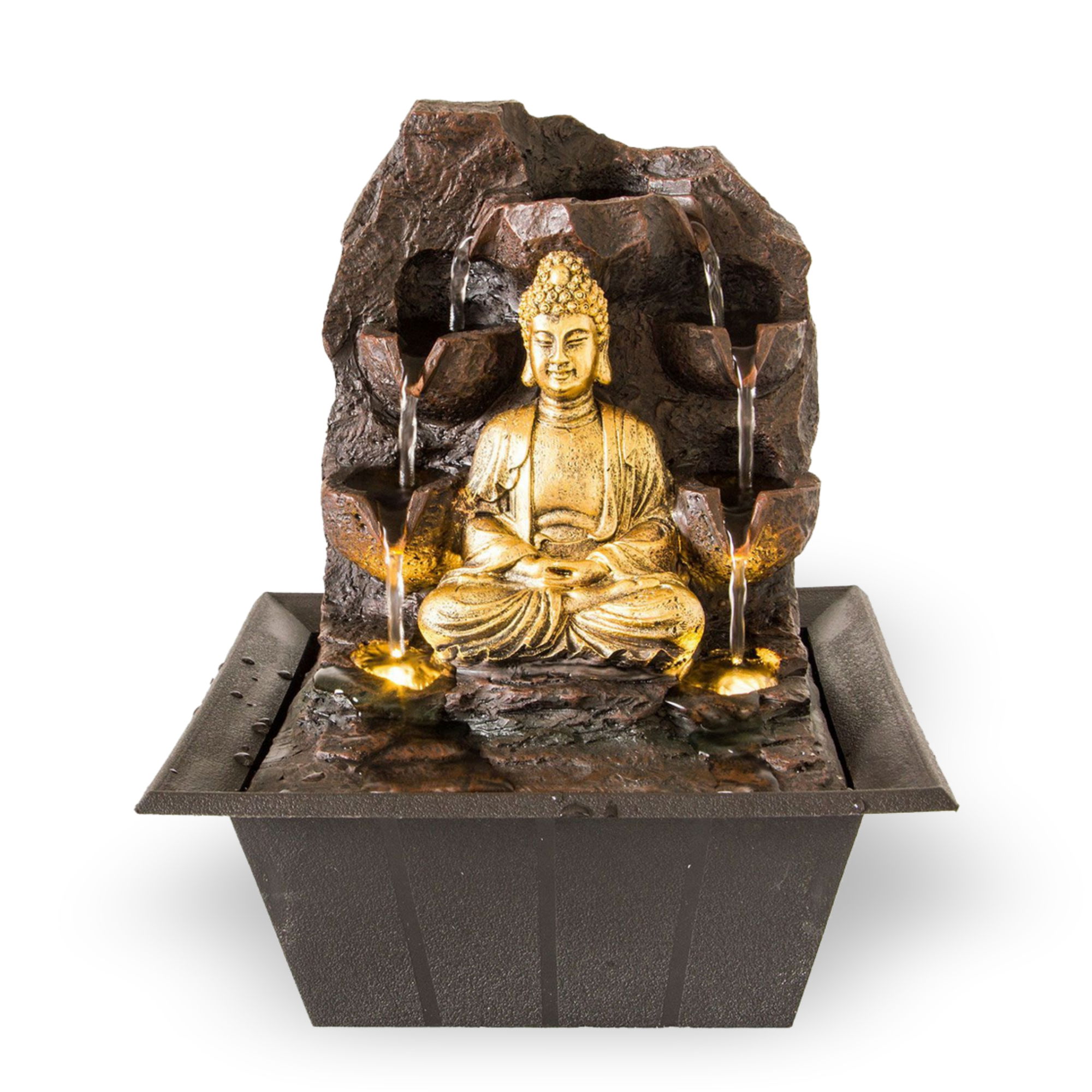 Zimmerbrunnen Buddha mit LED-Beleuchtung, Dekobrunnen für die Wohnung, Motiv Dhyana NA008