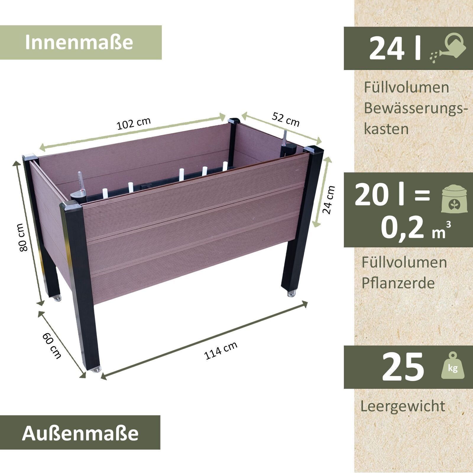 Hochbeet Siena mit integrierter Bewässerung, Kräuterbeet aus WPC DH011