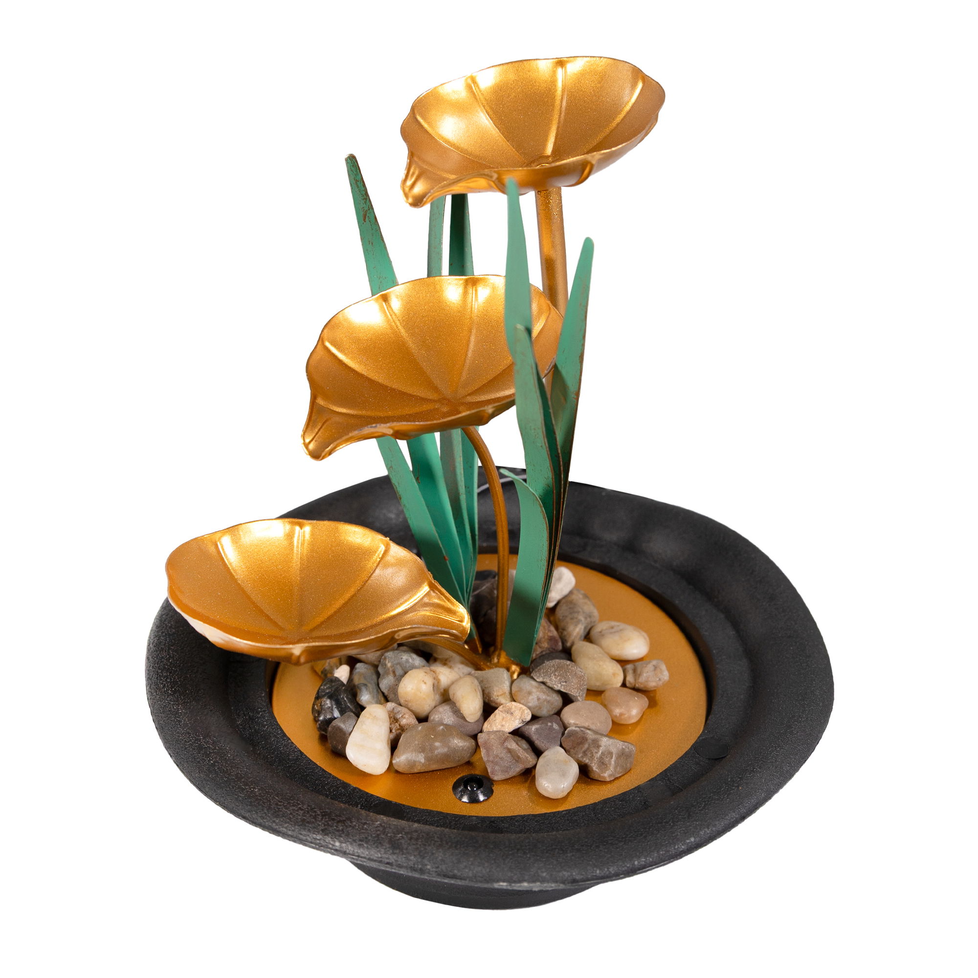 Zimmerbrunnen mit Wasserfall, Dekobrunnen mit Metallblätter mit 3 Stufen