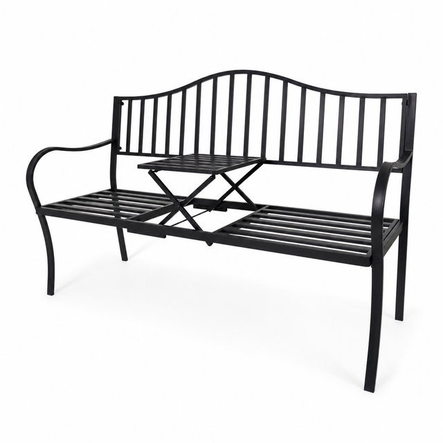 Gartenbank mit Tisch klappbar aus Metall Schwarz für Balkon und Terrasse