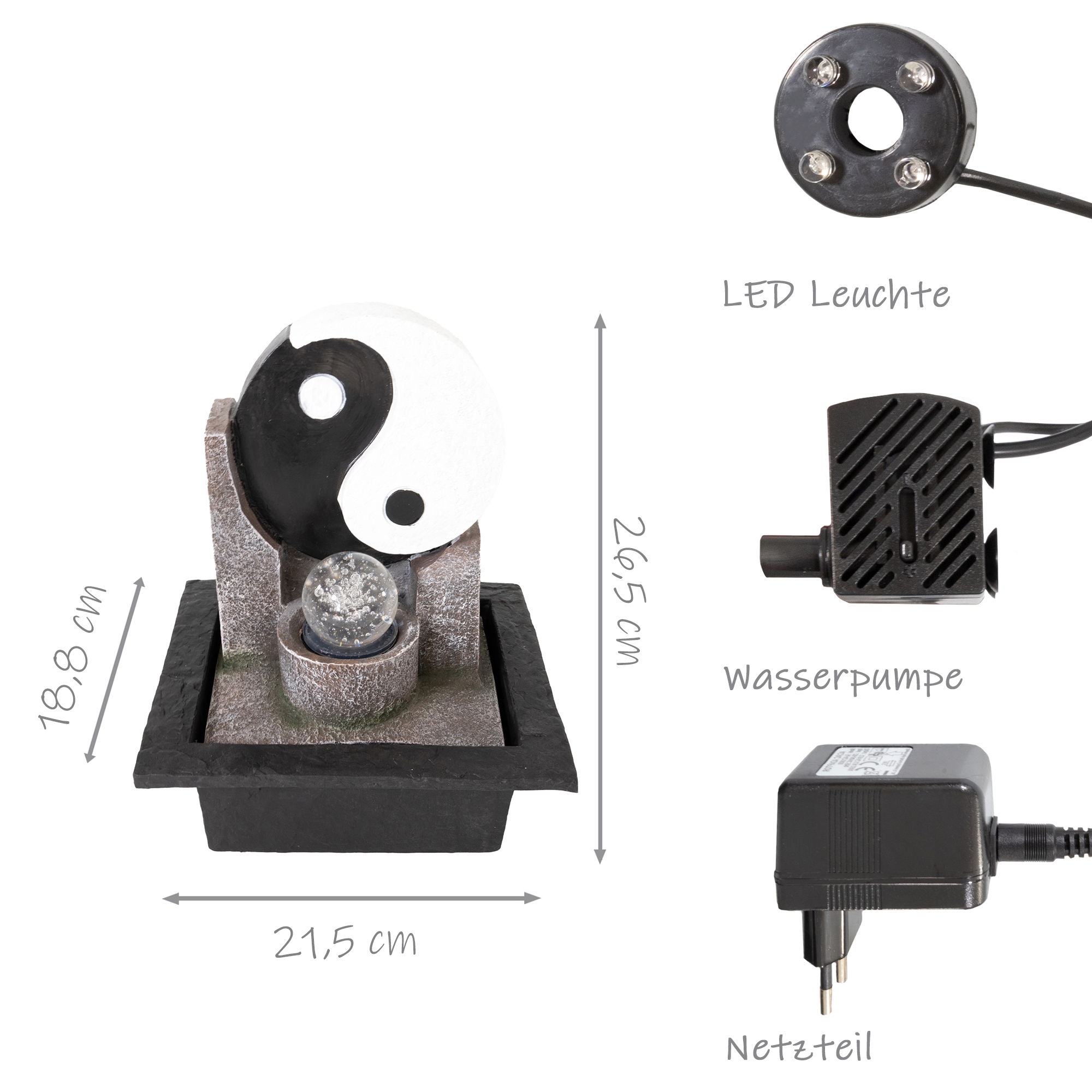 Zimmerbrunnen mit LED-Beleuchtung, Dekobrunnen “Yin Yang” für die Wohnung NA196