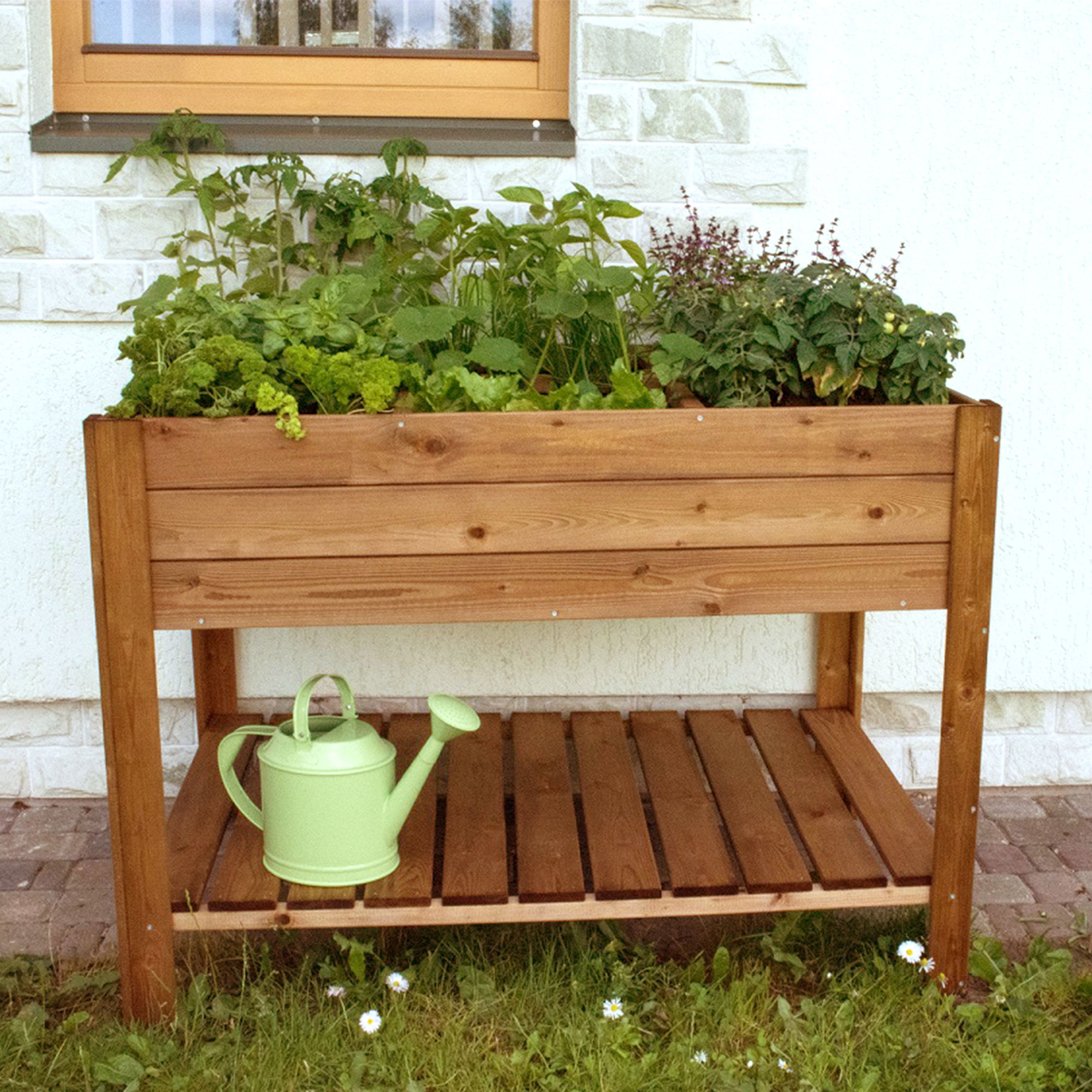 Hochbeet aus Holz mit Ablage, Pflanzkasten 110 x 60 cm, Kräuterbeet mit 6 Pflanzzonen NA042_B