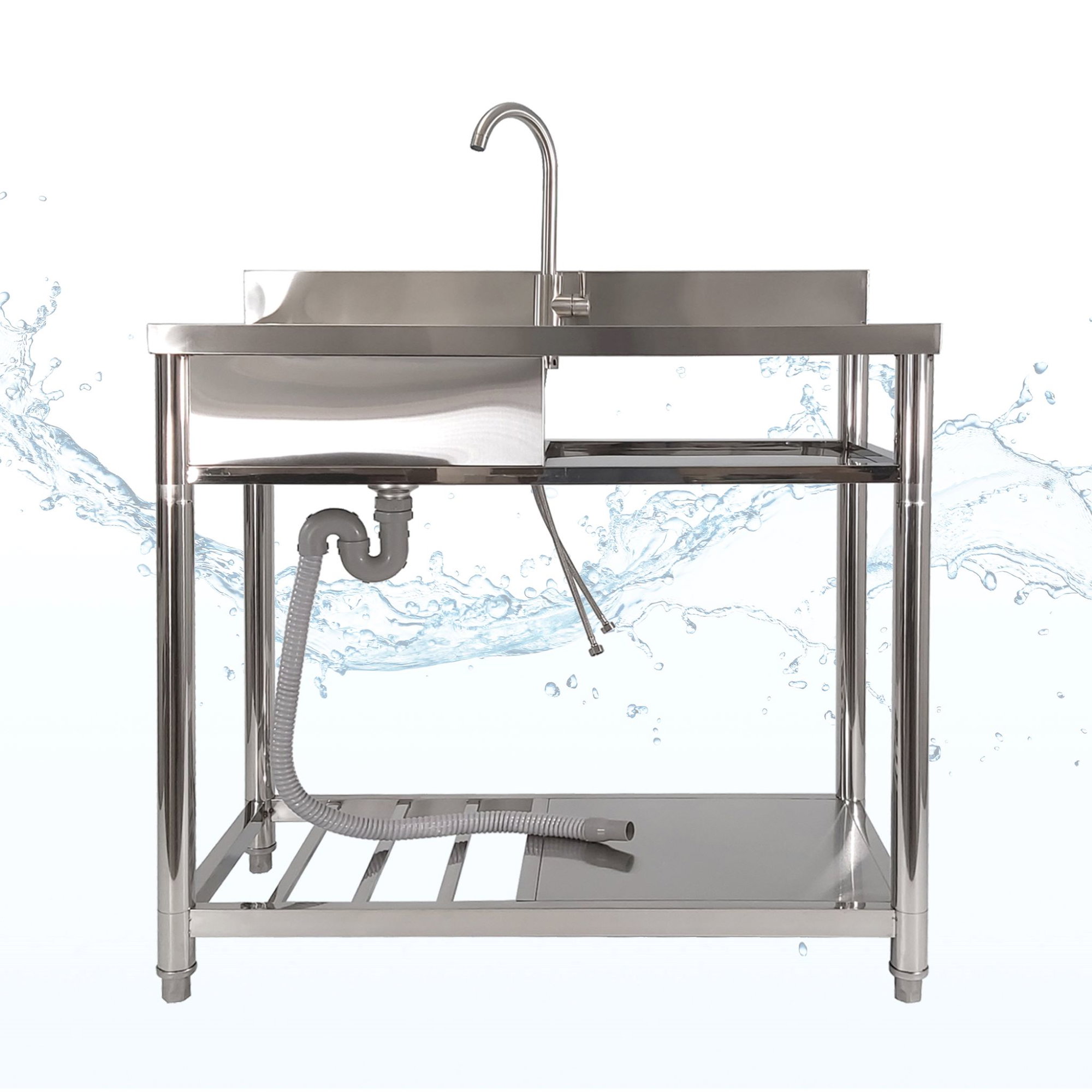 Spültisch freistehend, Wasserhahn mit Kalt Warm Anschluss, Spülbecken Größe L Spültisch freistehend, Wasserhahn mit Kalt Warm Anschluss, Spülbecken Größe L