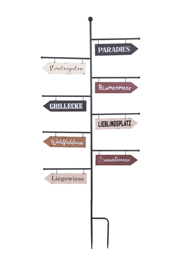 Gartenschild Wegweiser, 8 Planken beschriftet, Eisenschild, Metallschild 125 cm hoch HI-314734